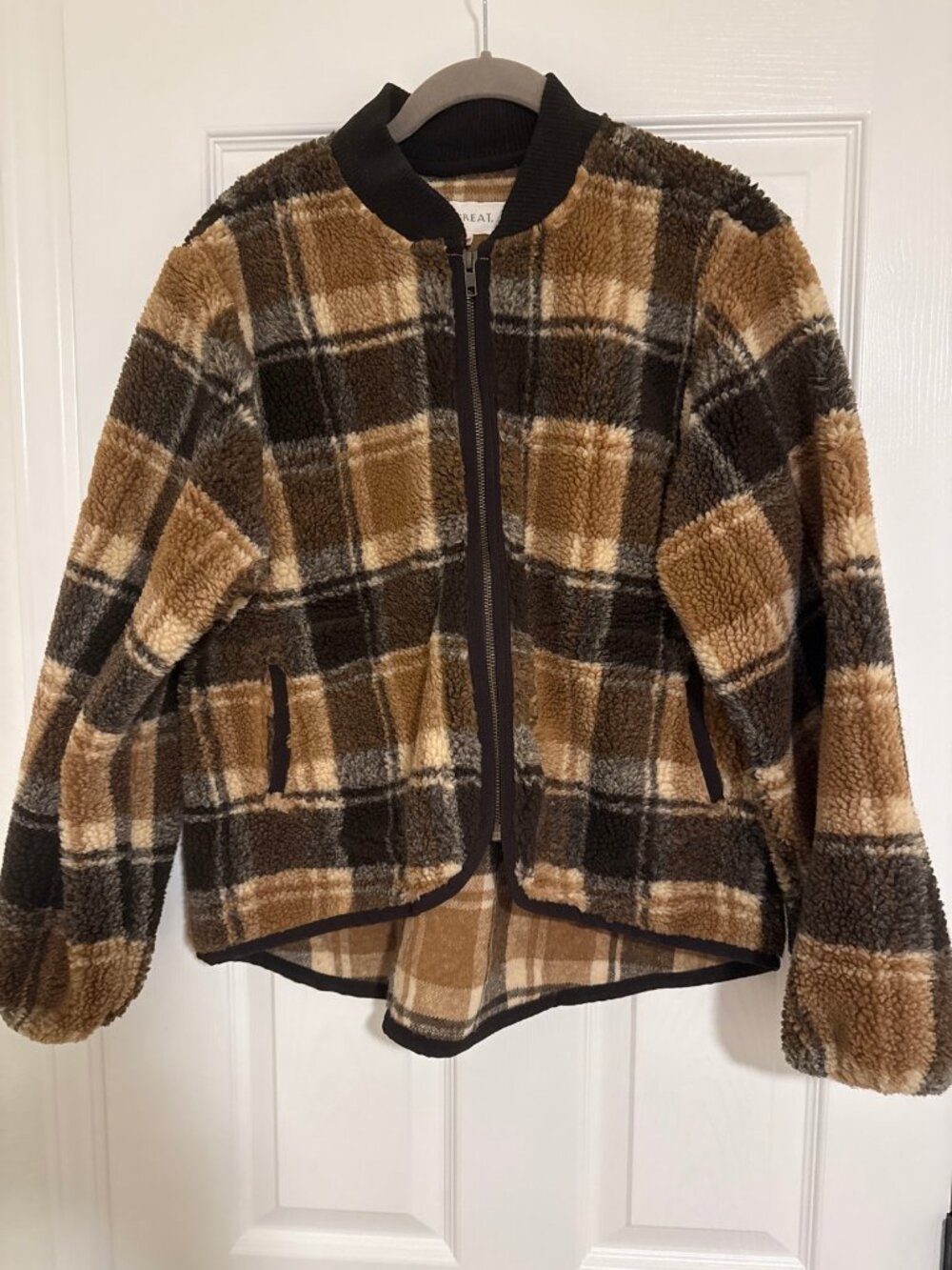 The Great Plaid Sherpa Fleece Jacket Size 2 (US M) Brown Black